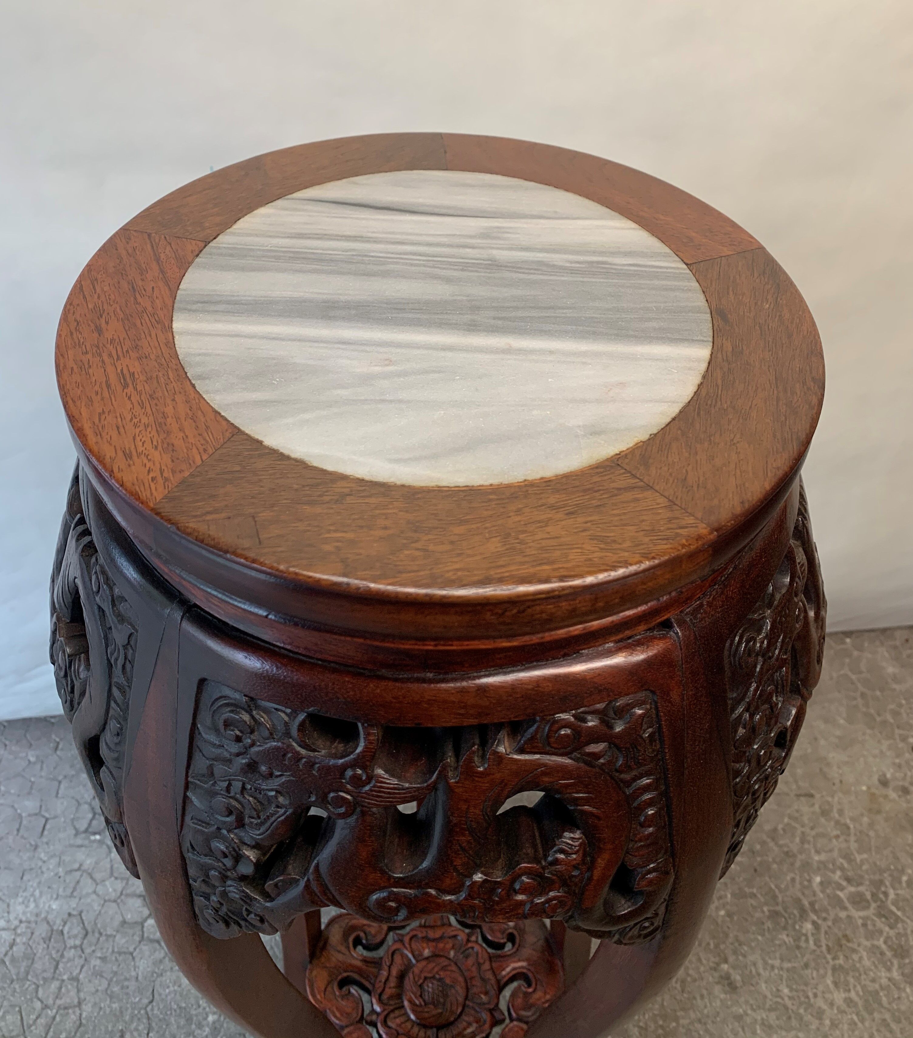 Chinese wood and marble side table