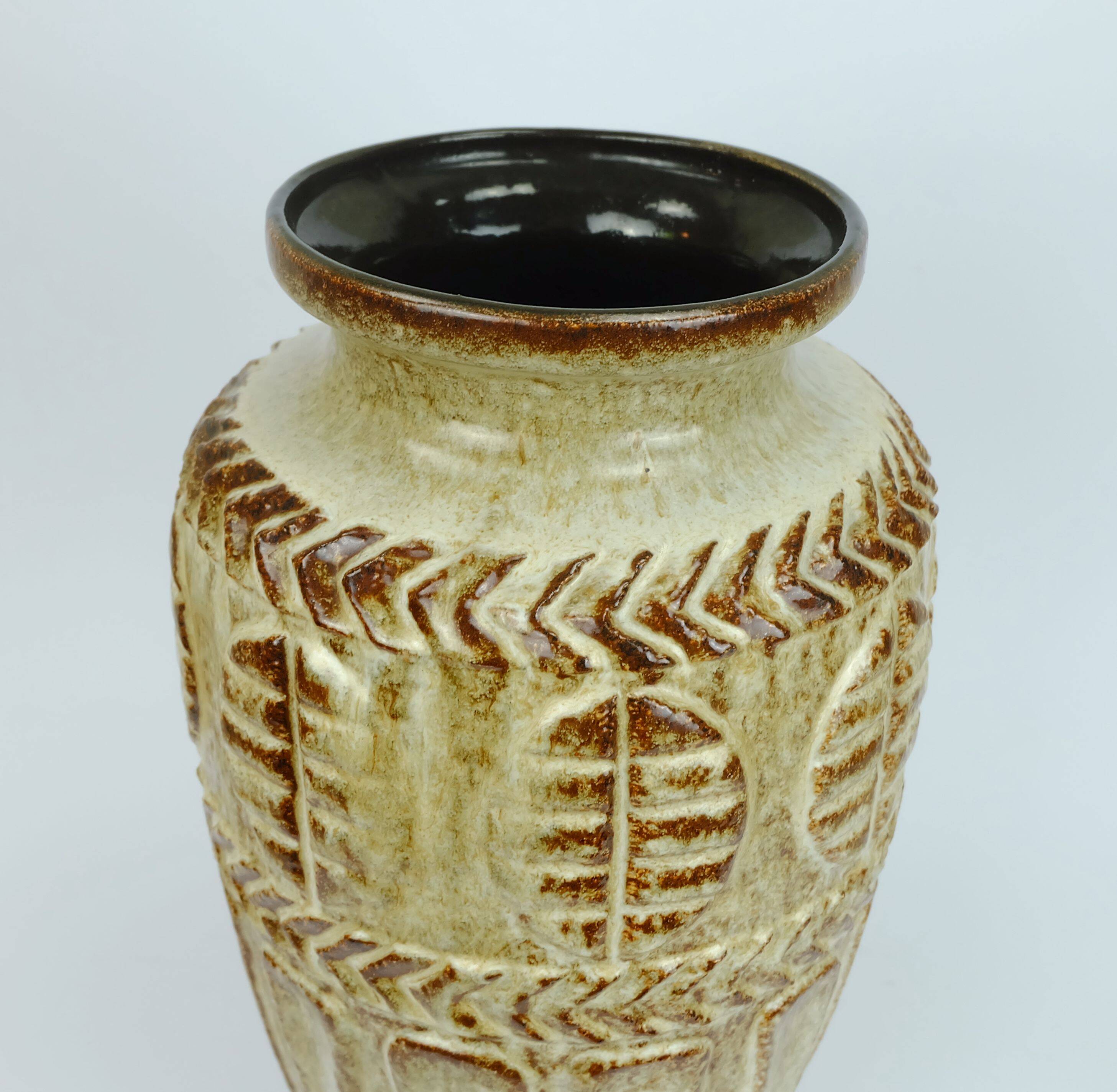 1960s 70s bay keramik VASE floorvase 72 40 beige and brown relief pattern