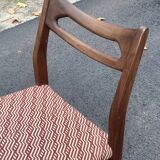 Chaise scandinave en bois palissandre 1960 / 1970 et tissu carreaux marron vintage