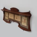 Art Nouveau Wall-Mounted Coat Rack with Framed Watercolors by Cassier, Belg