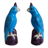 Pair of enamelled porcelain parrots, Chinese, 1960s.