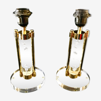 Pair of metacrilic lamps and gold structure