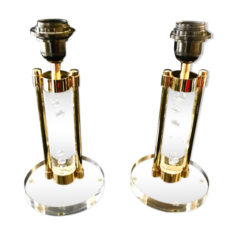 Pair of metacrilic lamps and gold structure