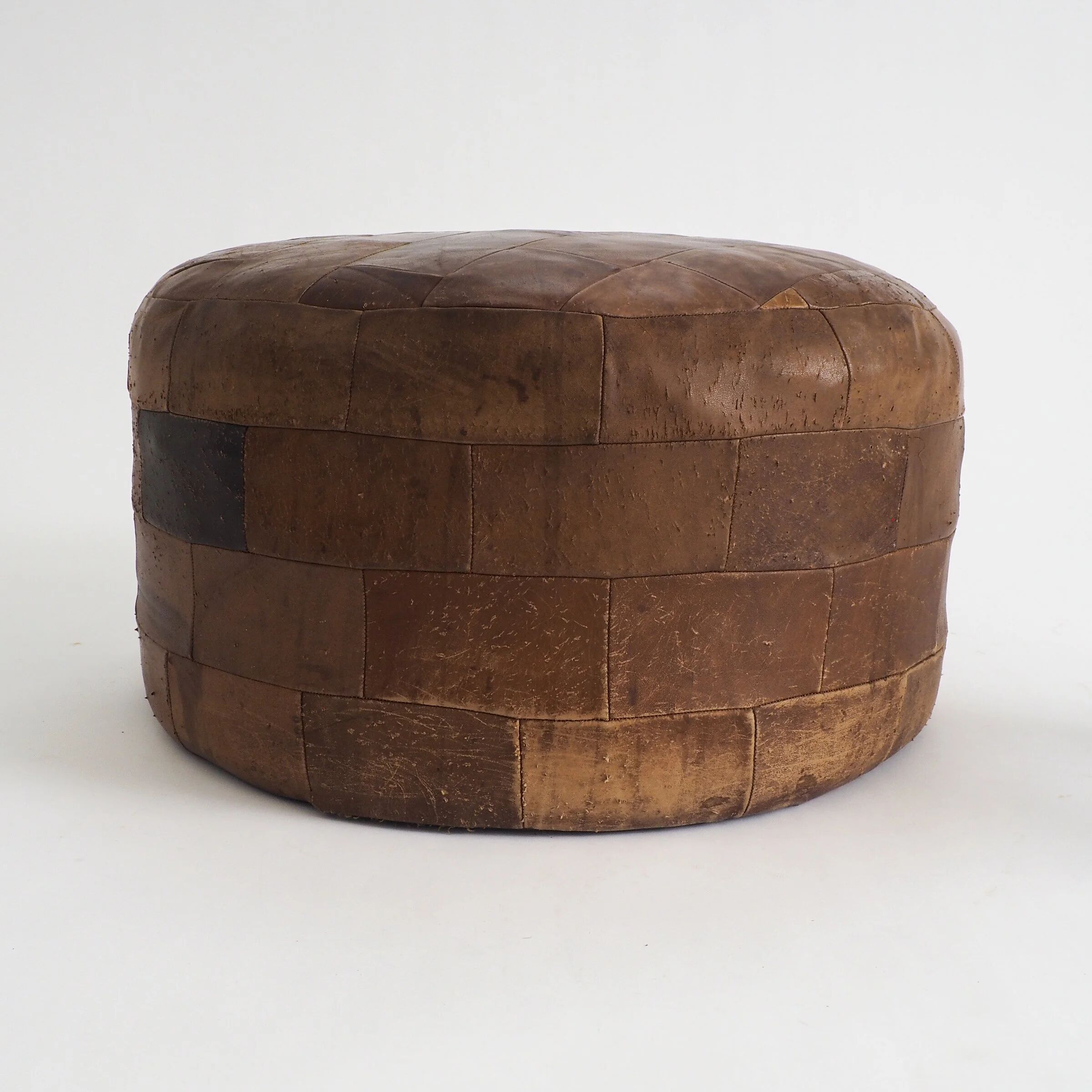 Vintage leather patchwork pouf