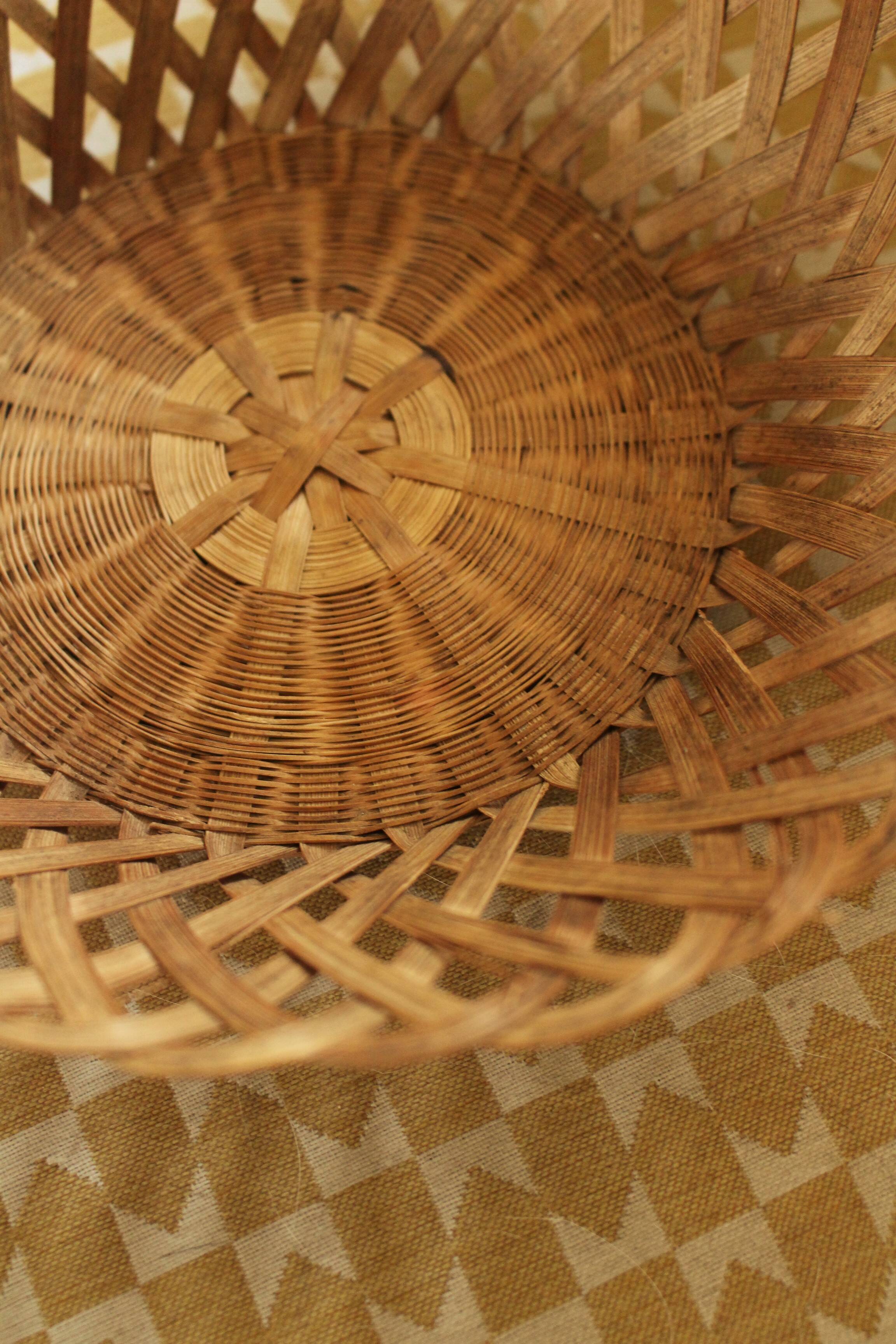 Round openwork basket vintage wicker