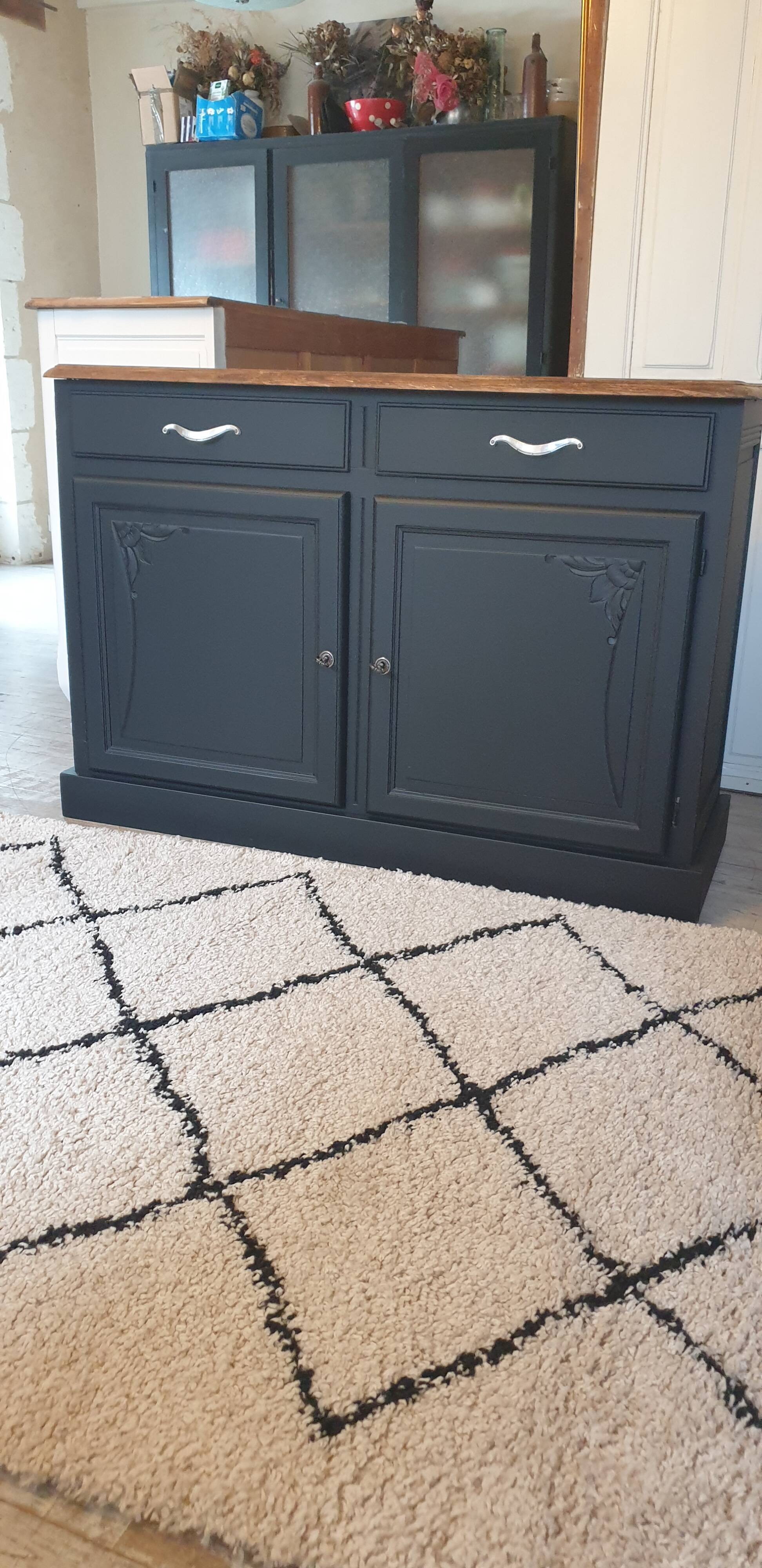 Buffet noir en bois massif