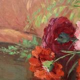 Grande Huile sur Toile « Bouquet de Pivoines » de P. Dolzan – 1930
