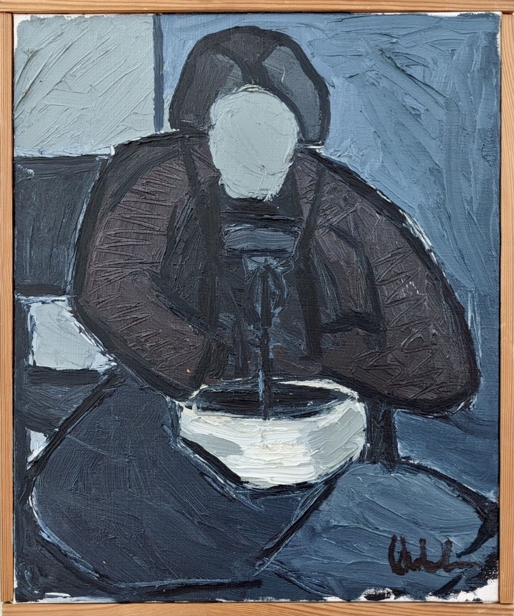 Mid 20th Century "Lady With Bowl" Swedish Figurative Portrait Oil Painting, Framed
