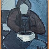 Mid 20th Century "Lady With Bowl" Swedish Figurative Portrait Oil Painting, Framed