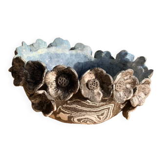 Bol sculptural in ceramic – Neriage technique – Relief flowers