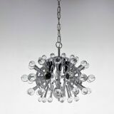 Unique Italian Space Age Chrome & Crystal Glass Chandelier, 1970s