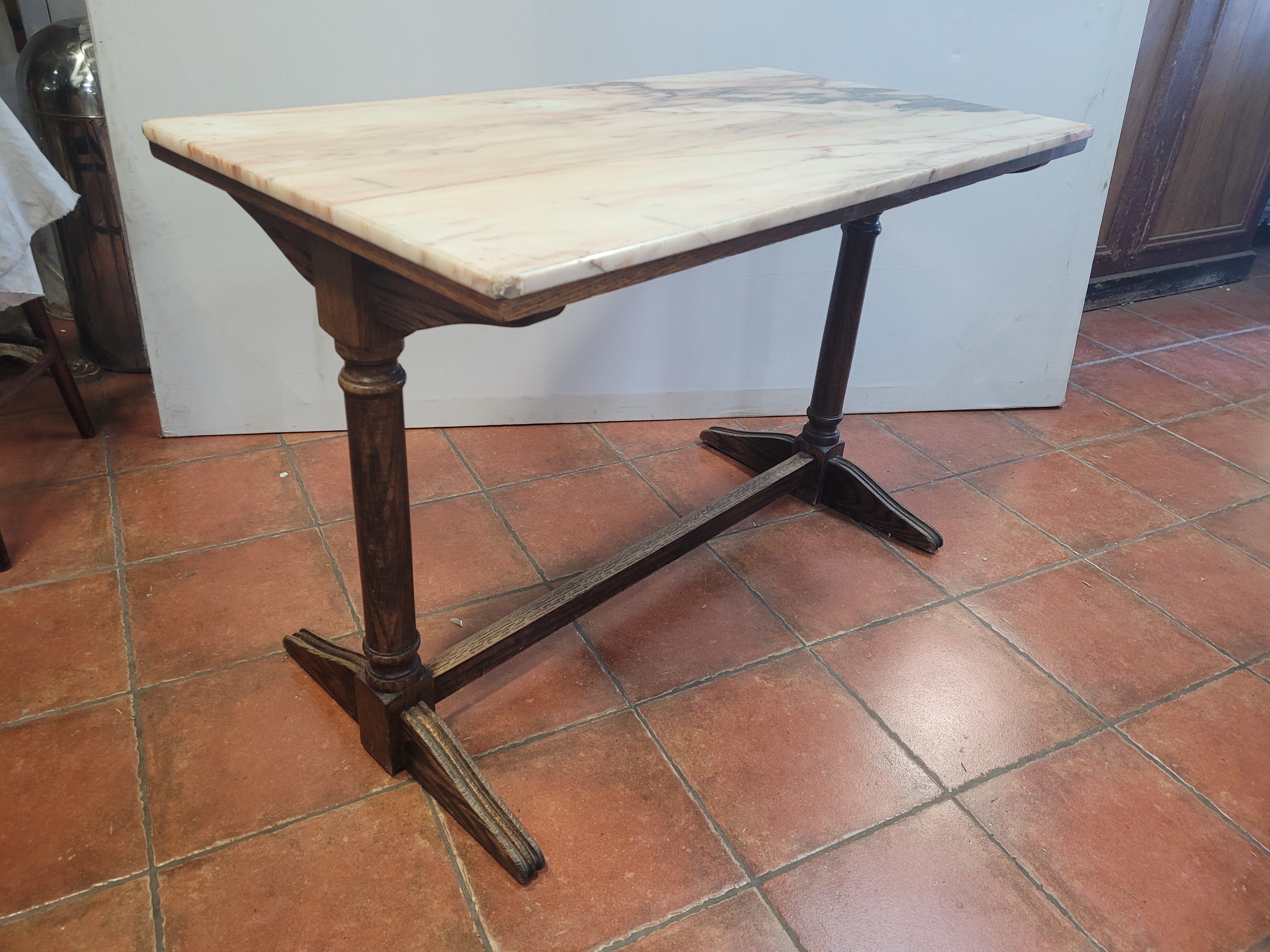 Bistro table oak base over marble