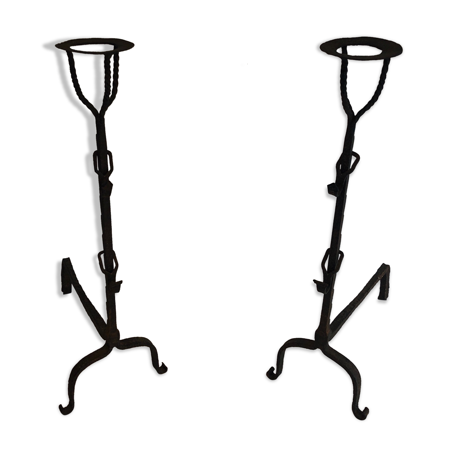 Pair of wrought iron landiers. french work ,seventeenth century