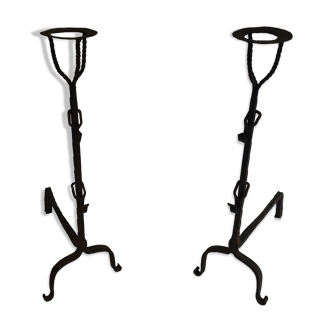 Pair of wrought iron landiers. french work ,seventeenth century