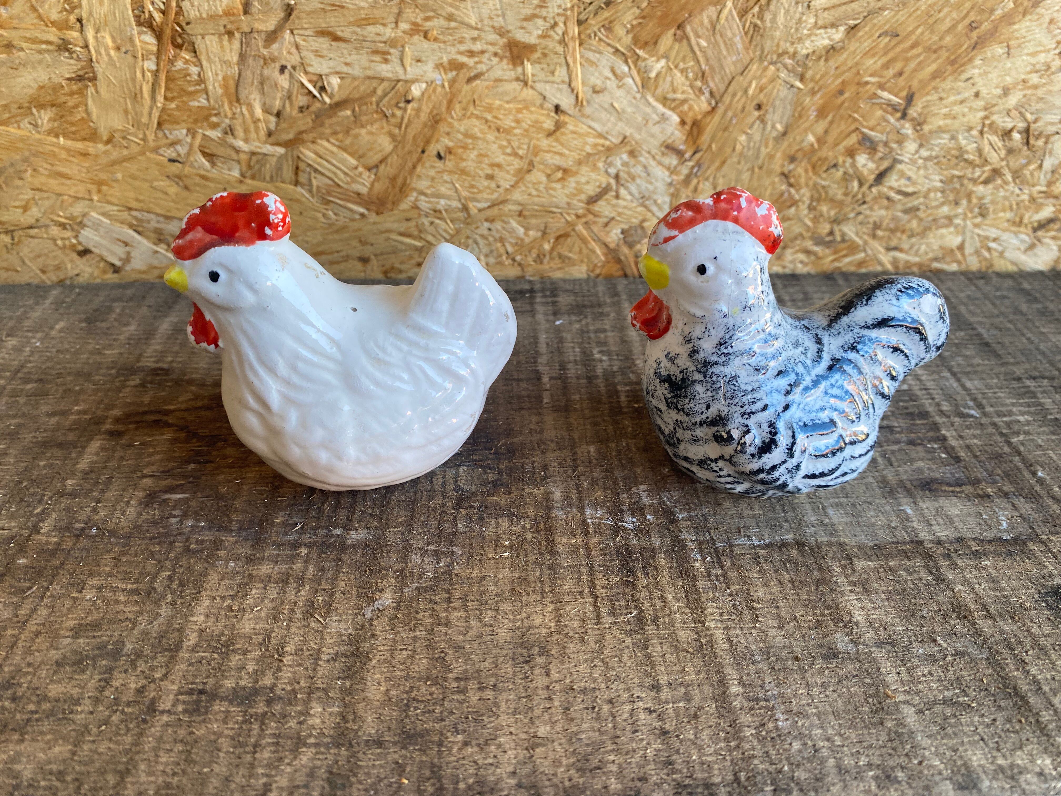 Salt & Pepper Shaker Chicken & Rooster Shape Ceramic Made In France Vintage