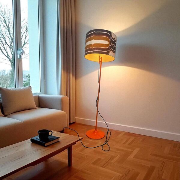 Lampadaire pied tulipe en métal orange, années 70