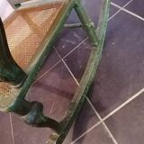 19th century Japanese rocking chair, green lacquer and canework