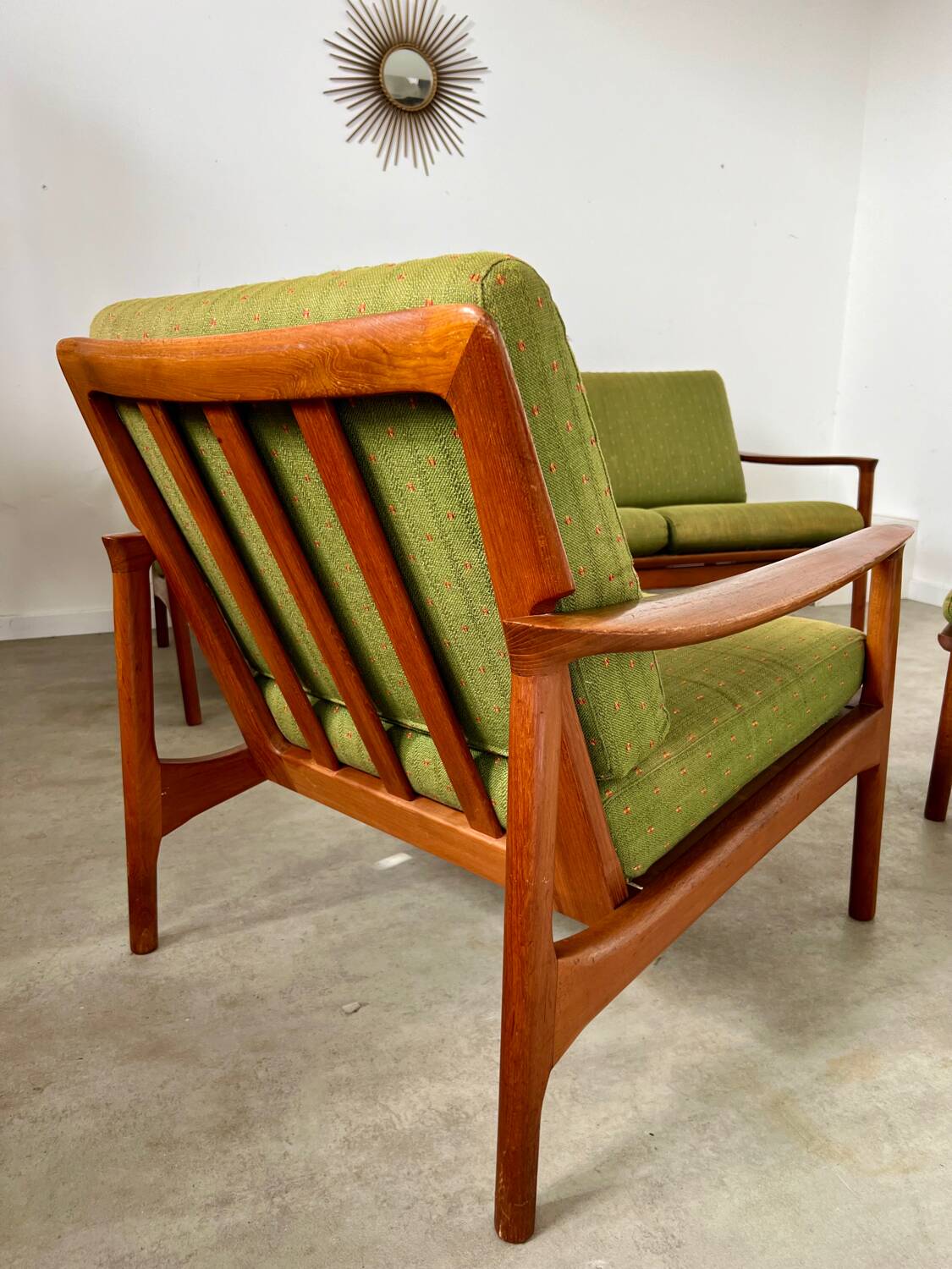 Living room set sofa armchair coffee table Scandinavian design 60s Swedish vintage teak