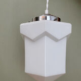Vintage art deco globe pendant light in white opaline