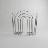 Vintage chrome-plated metal basket in Space Age 1980s design – silver storage for magazines, throws, 37x42x34 cm