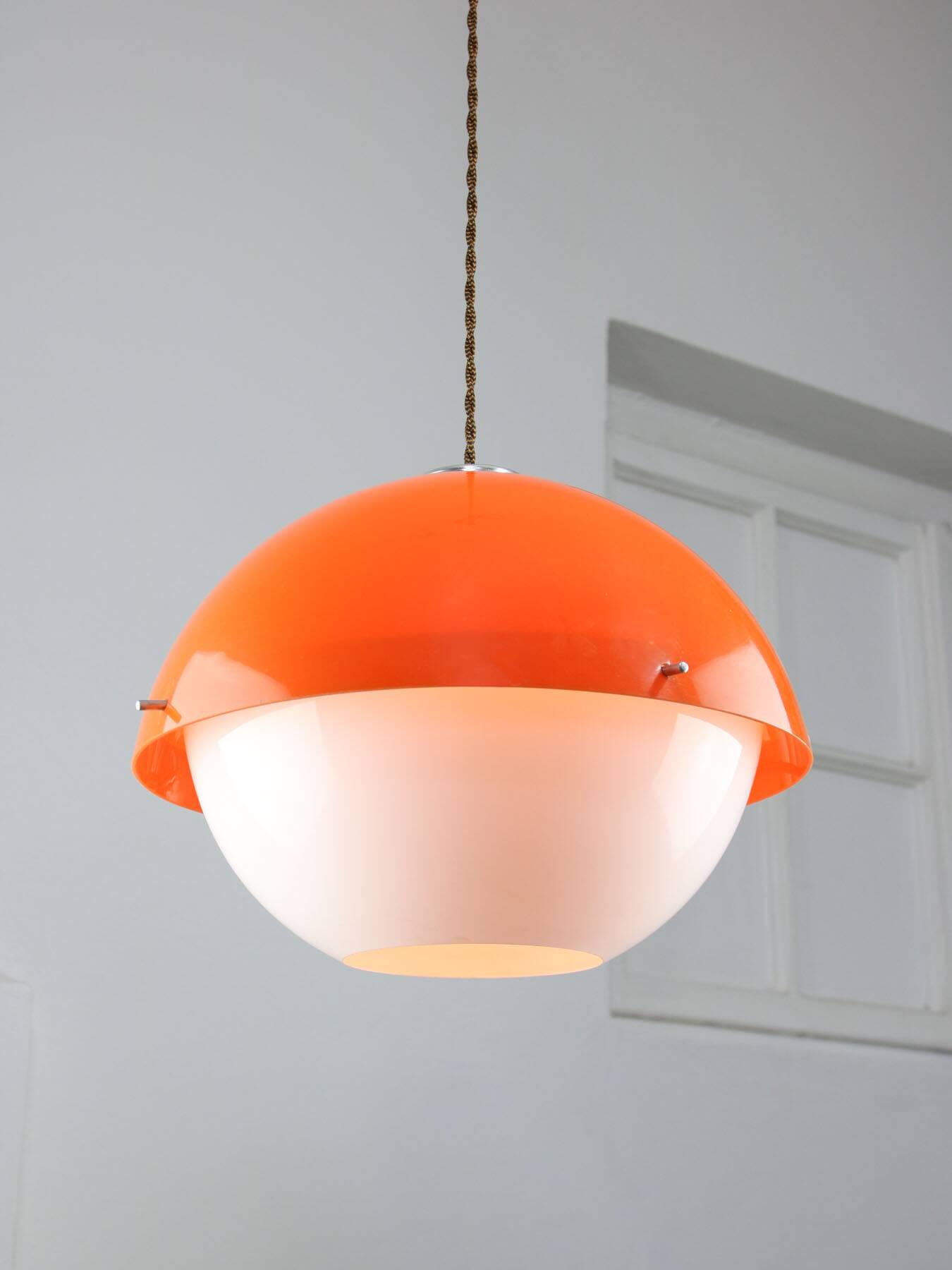Space Age Italian Orange Plexiglass Pendant Lamp, 1970s