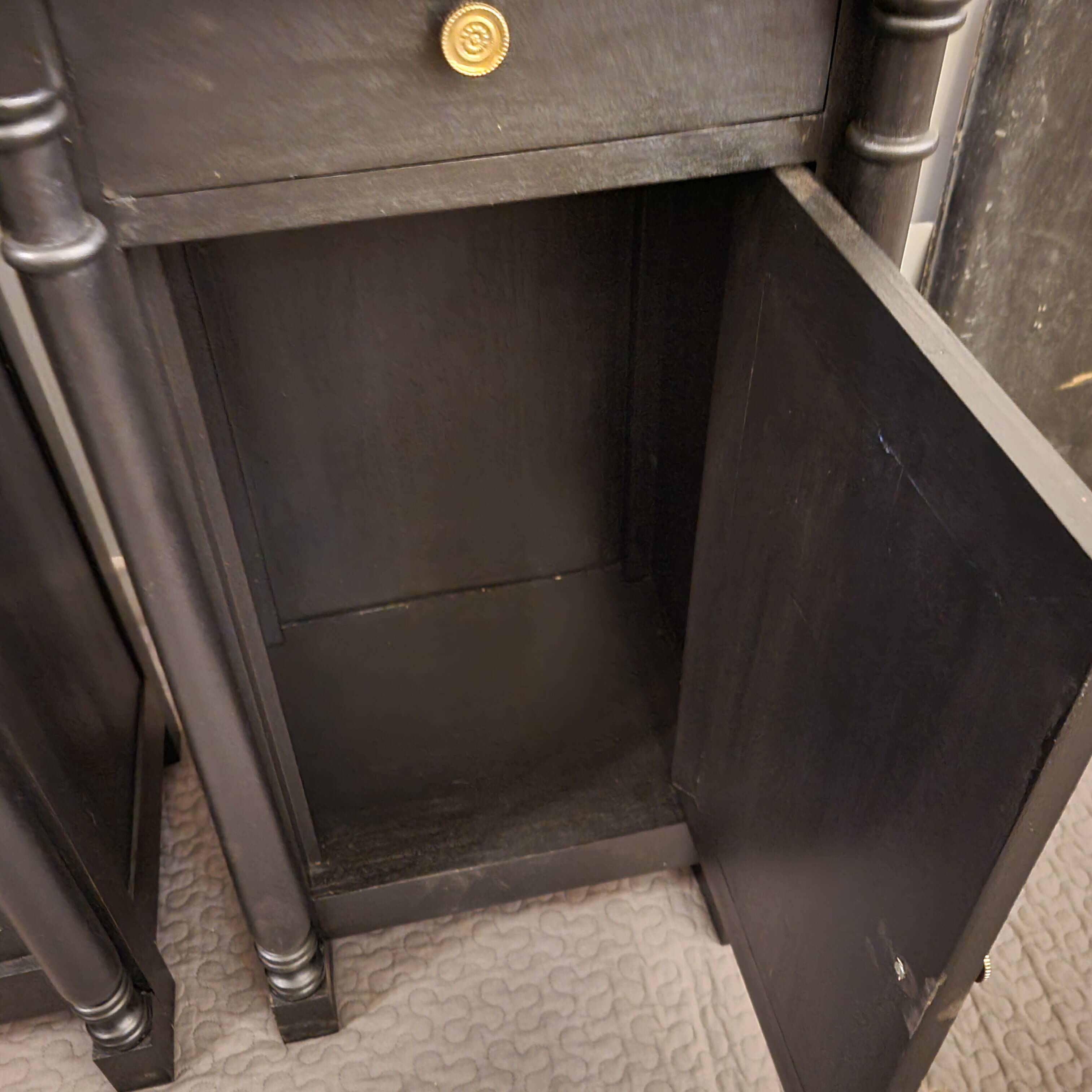 Pair of black patina bedside tables