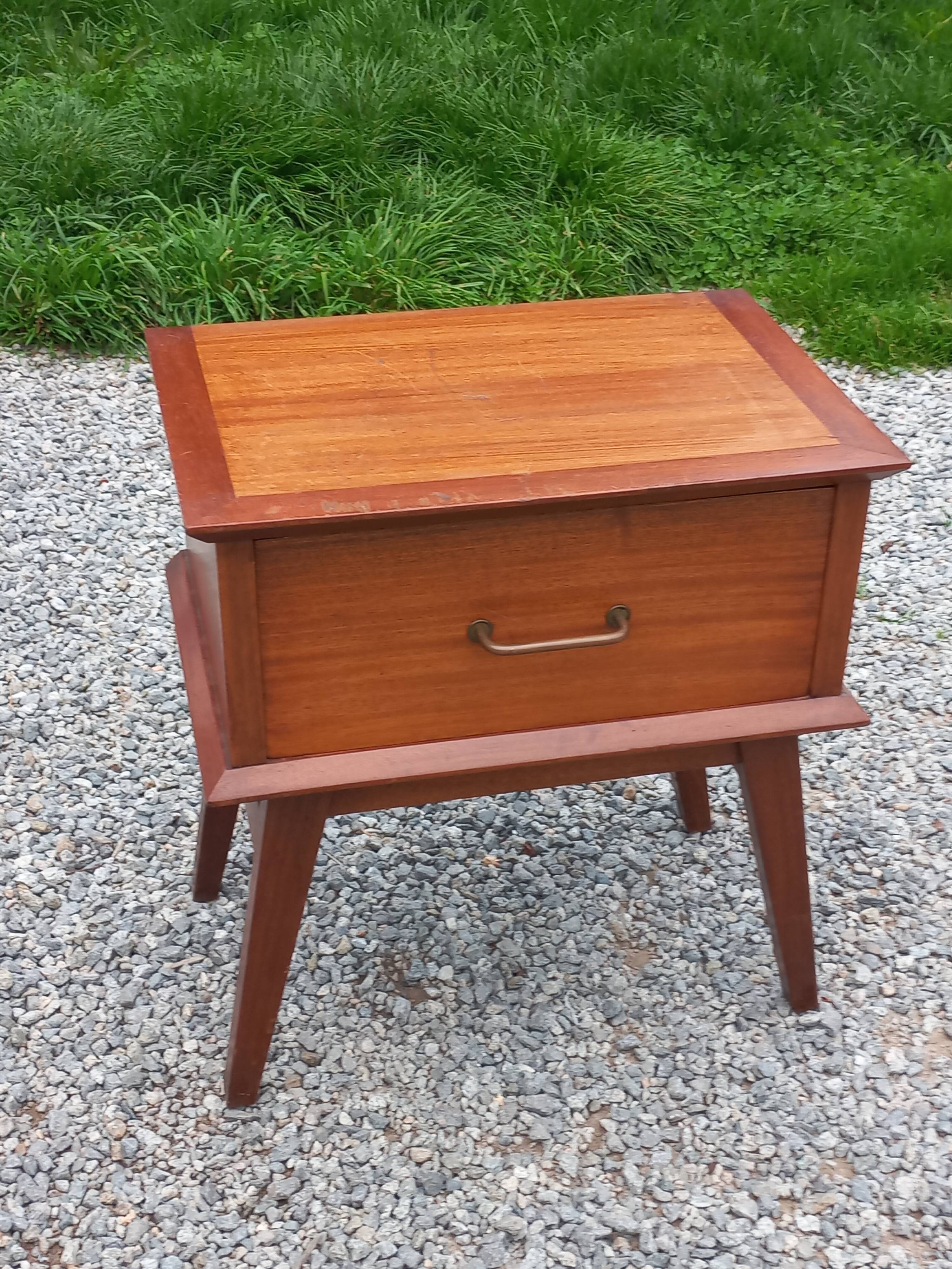 Vintage bedside table with compass legs from the 50s