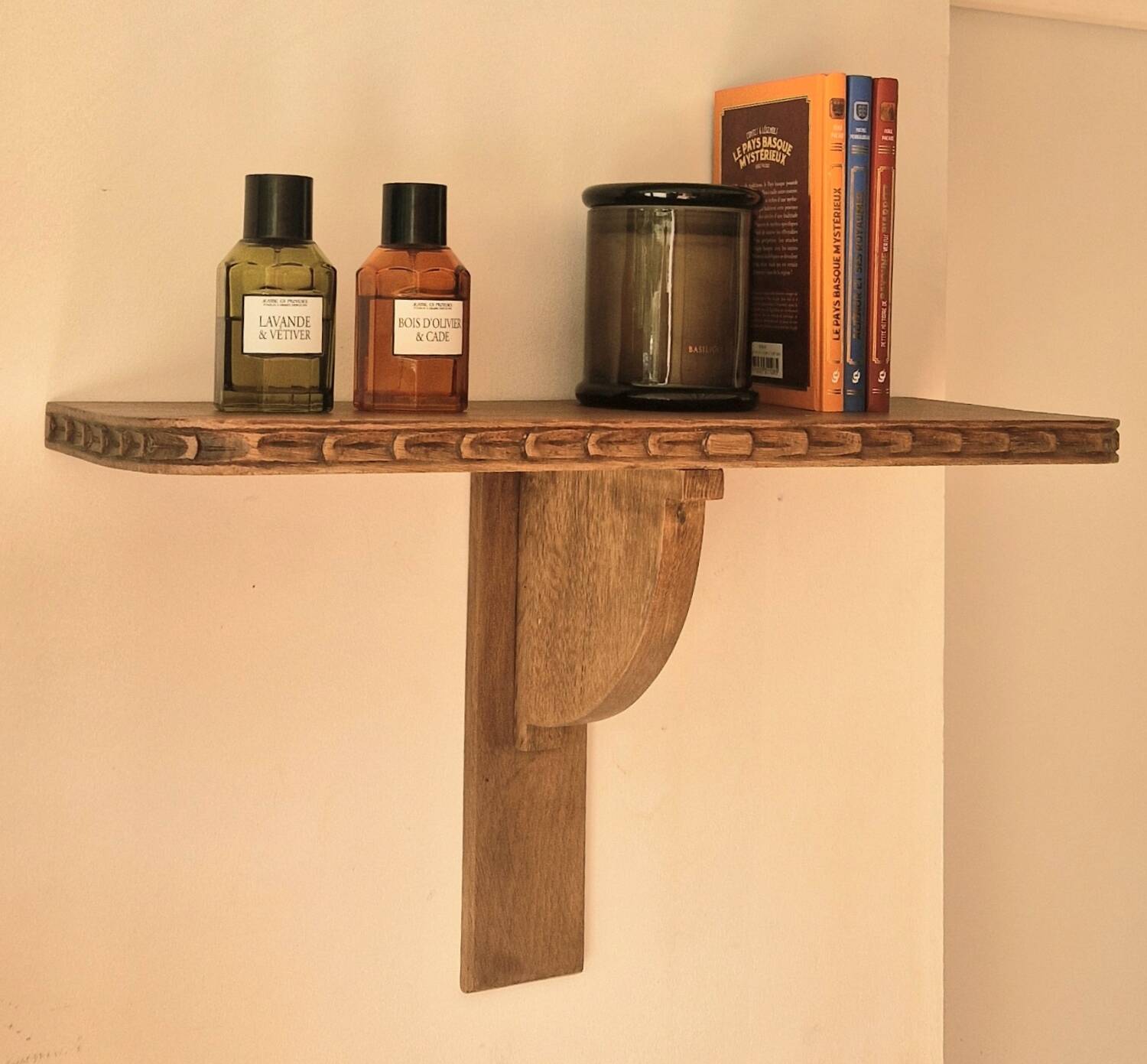 Solid oak wall shelf - Rustic Louis XVI style