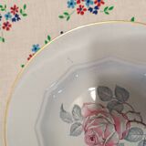Set of 4 HBCM Creil et Montereau Pastel blue soup plates with pink pattern