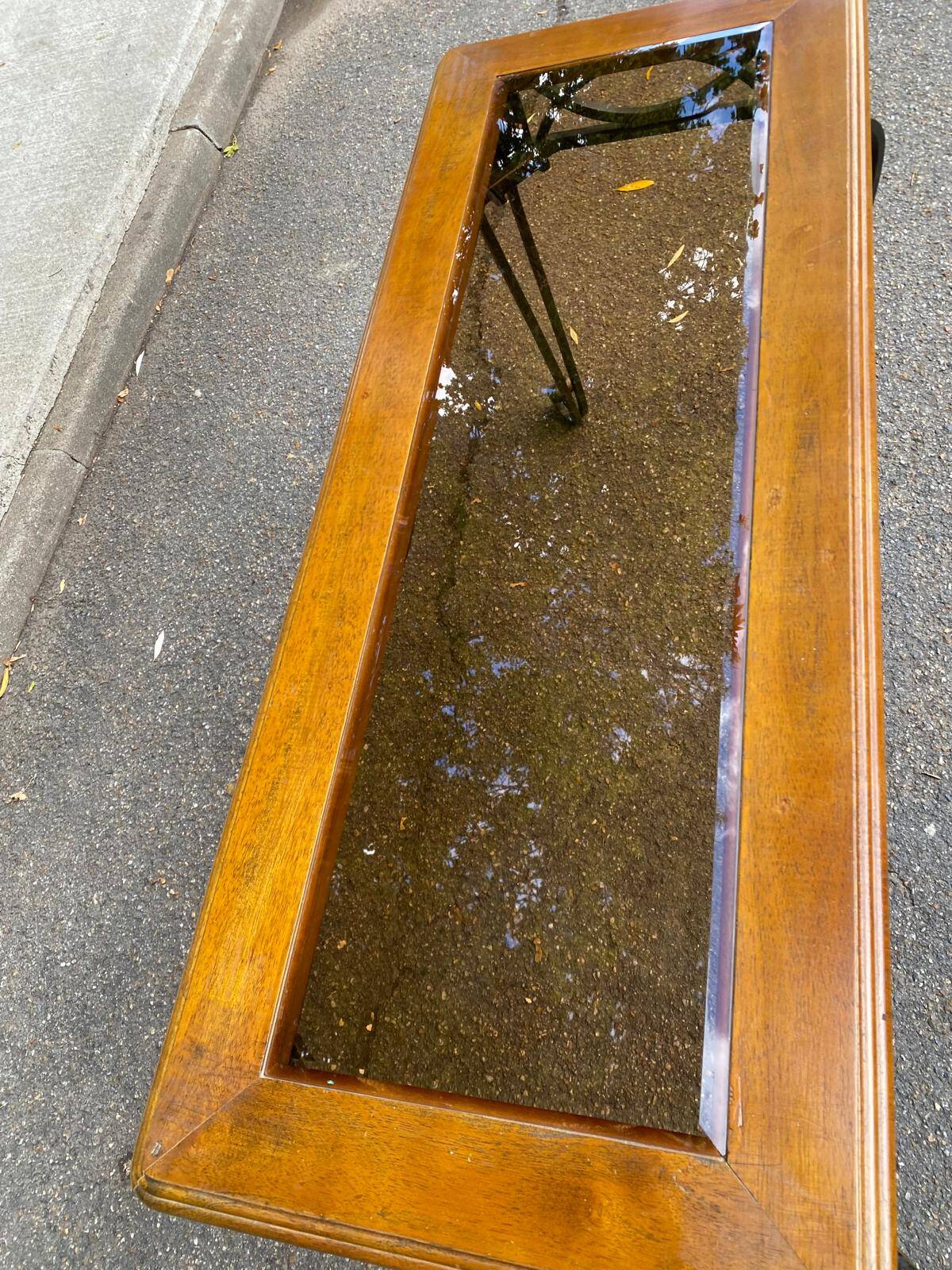 Neo-classical entrance console in wrought iron and solid oak H70 cm 1970