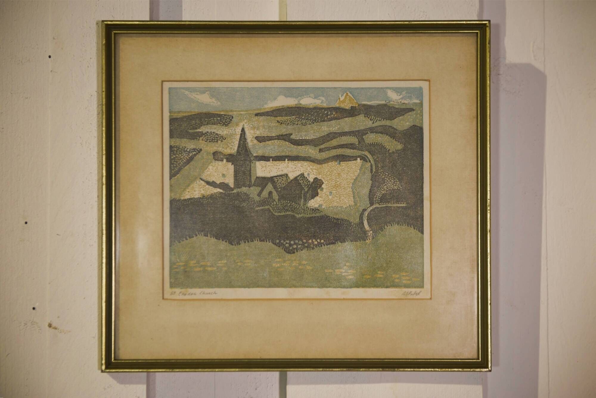 Lithograph of Enodoc Church by B.E. Fabel 1975