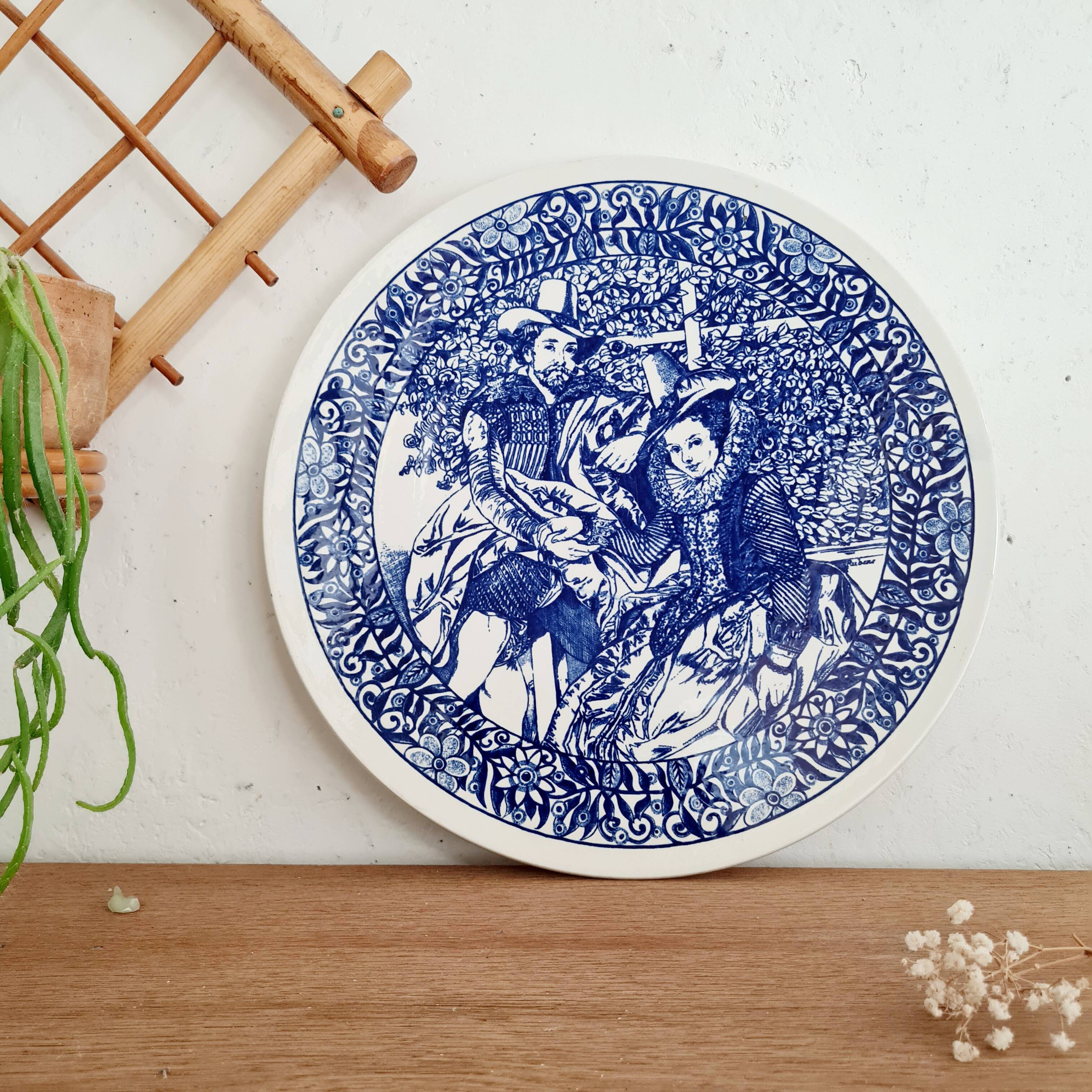 Large white porcelain dish with blue design