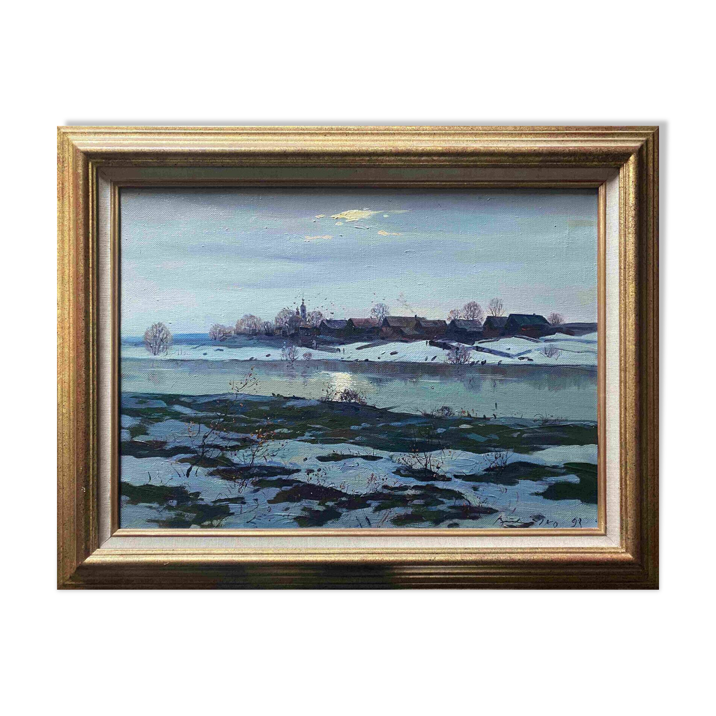 HST Russian school painting "Winter landscape" 1993 signed located + frame