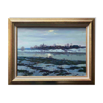 HST Russian school painting "Winter landscape" 1993 signed located + frame
