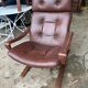 Scandinavian leather and wood armchair Kengu armchair Elsa & Nordahl Solheim- Rykken