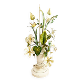 Painted metal flower and bird lamp base
