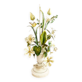 Painted metal flower and bird lamp base