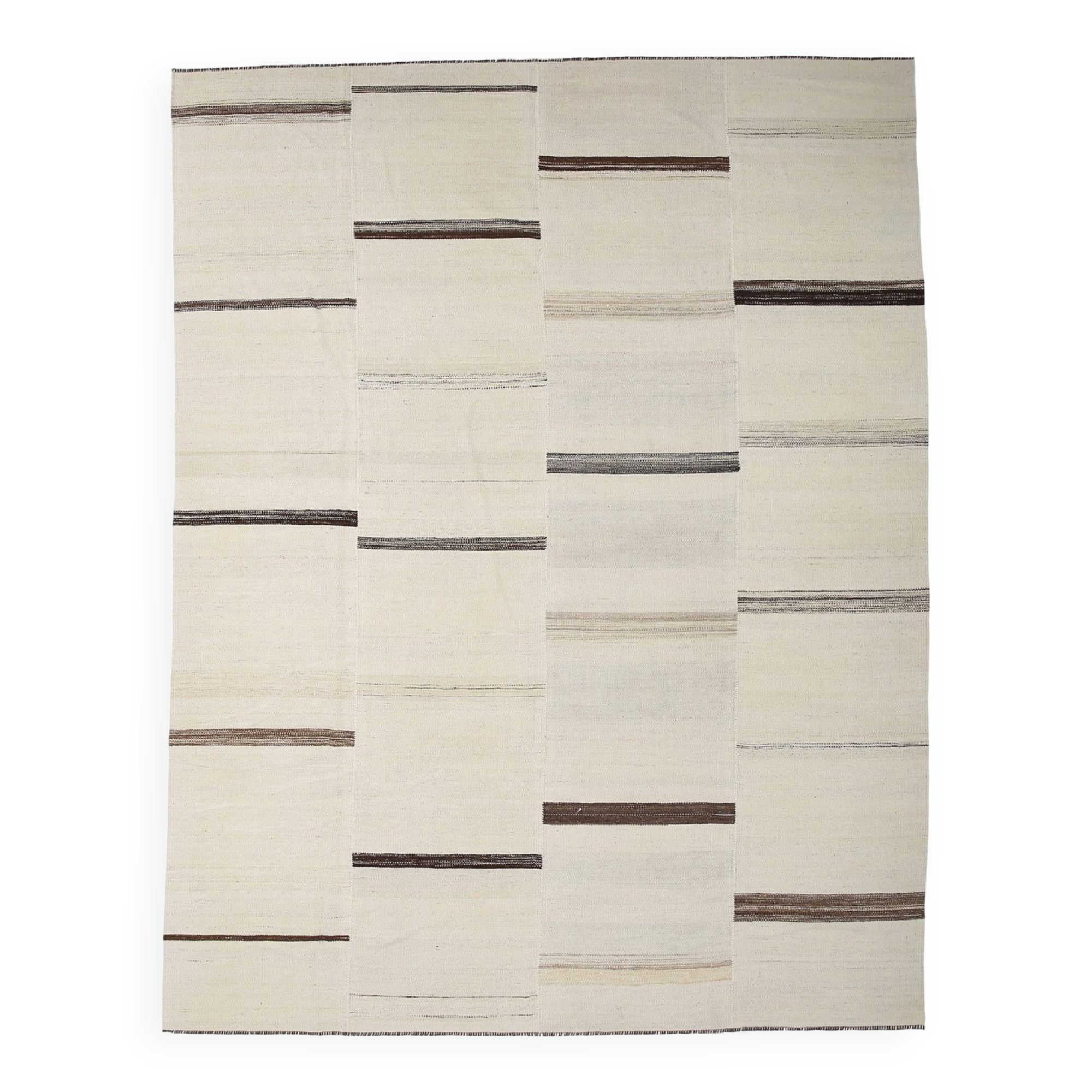9x11 Cream & Brown Striped Large Kilim Rug, 265x334Cm