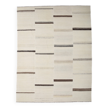 9x11 Cream & Brown Striped Large Kilim Rug, 265x334Cm