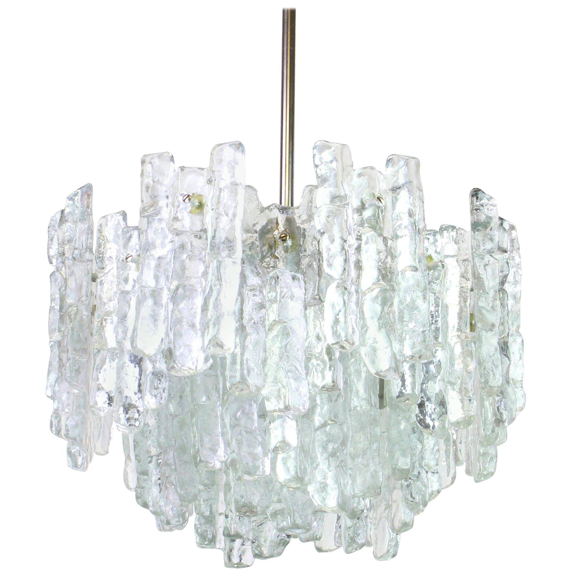 Large frosted glass chandelier from Murano by Kalmar, Austria, 1960s.