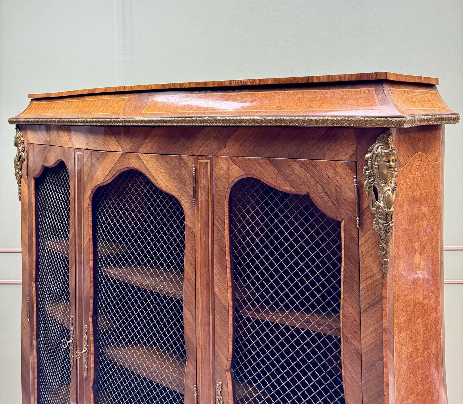 Bookcase Three Doors In Louis XV Style Marquetry XIX Eme Century
