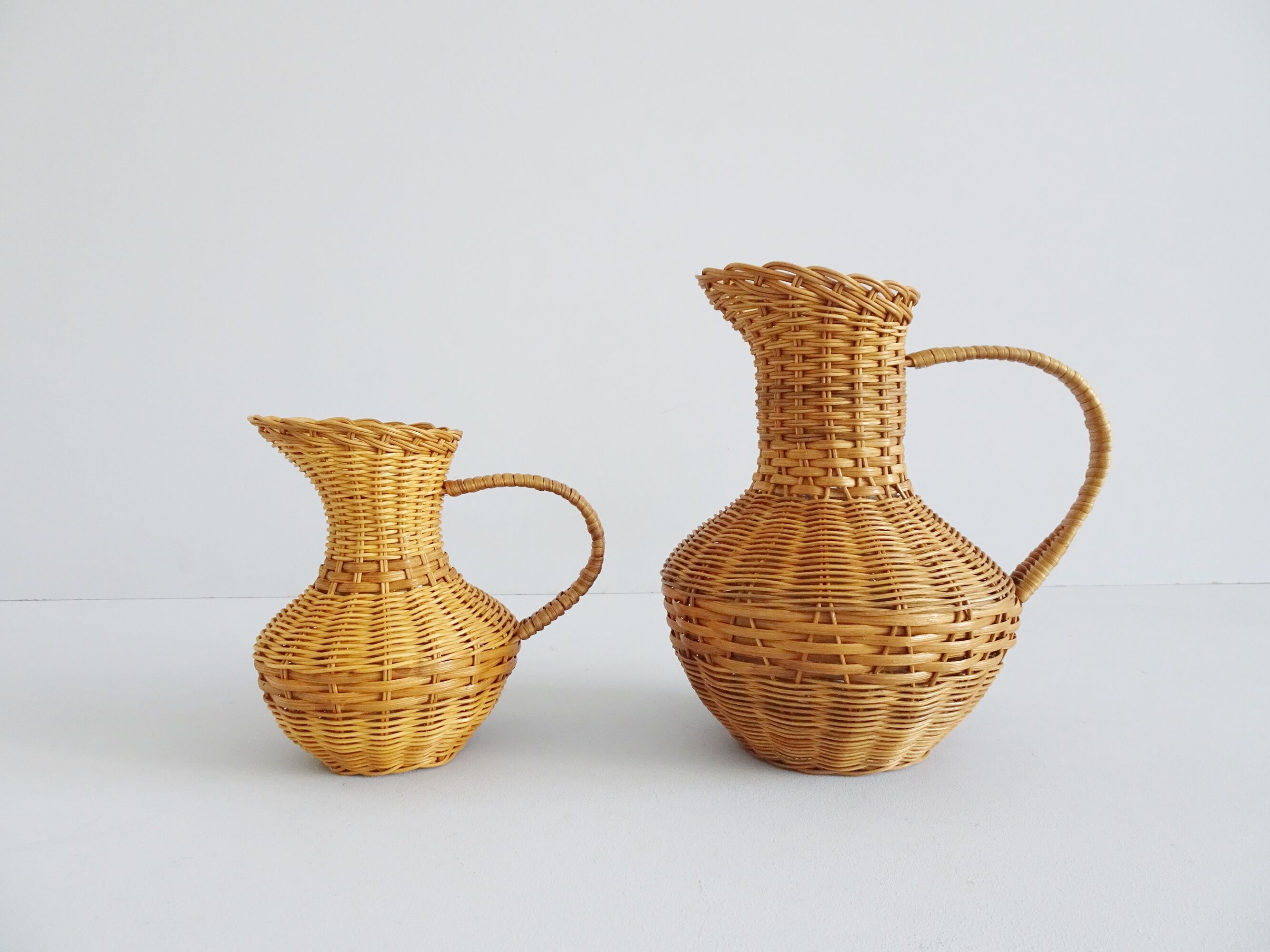 Rattan pitcher set, braided 1960s