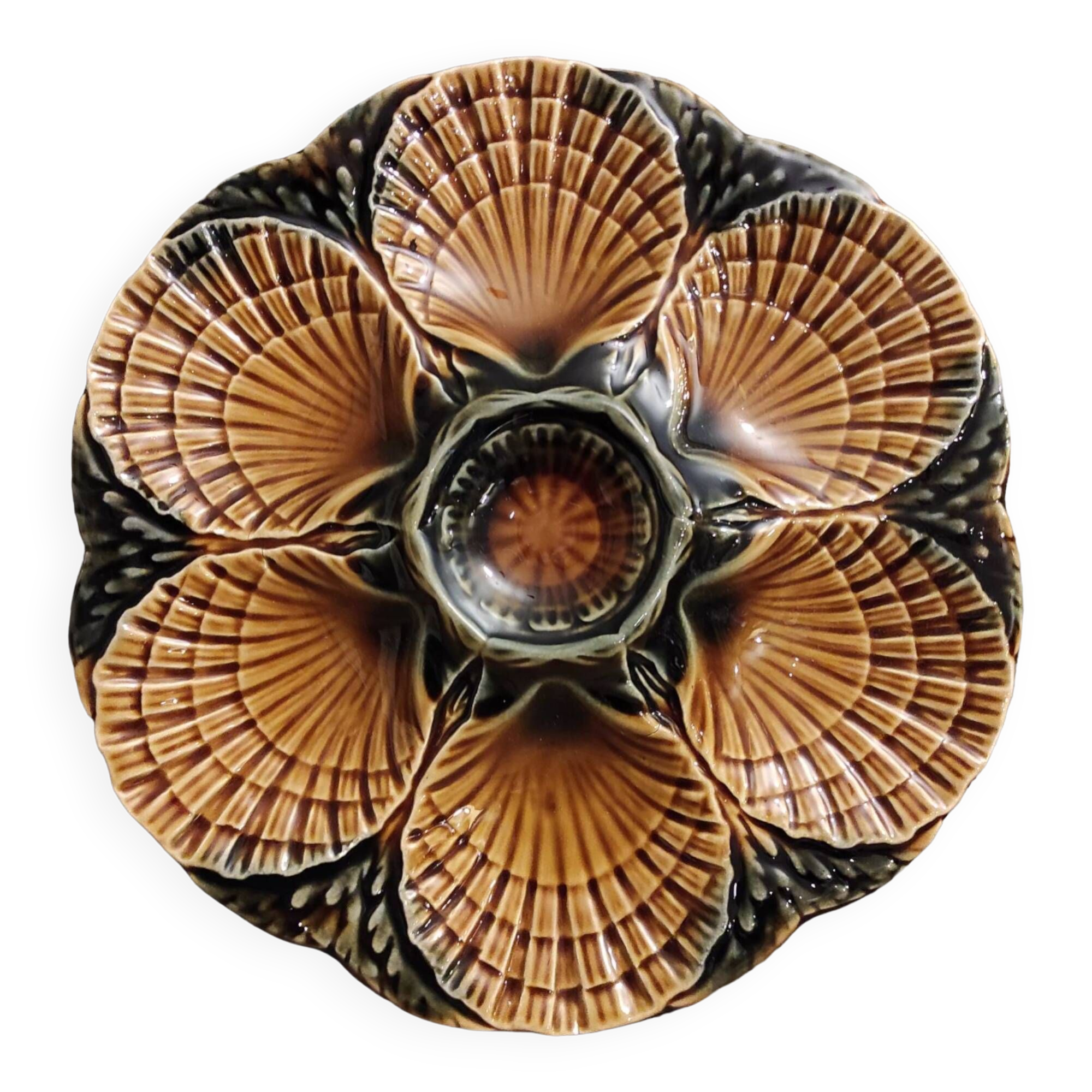 Vintage French majolica oyster plate from Sarreguemines