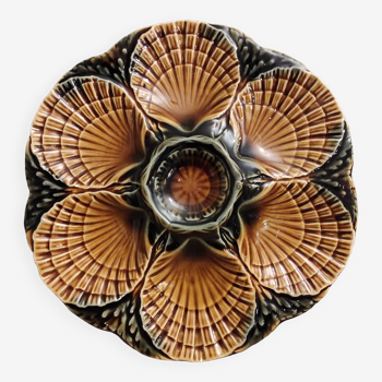 Vintage French majolica oyster plate from Sarreguemines