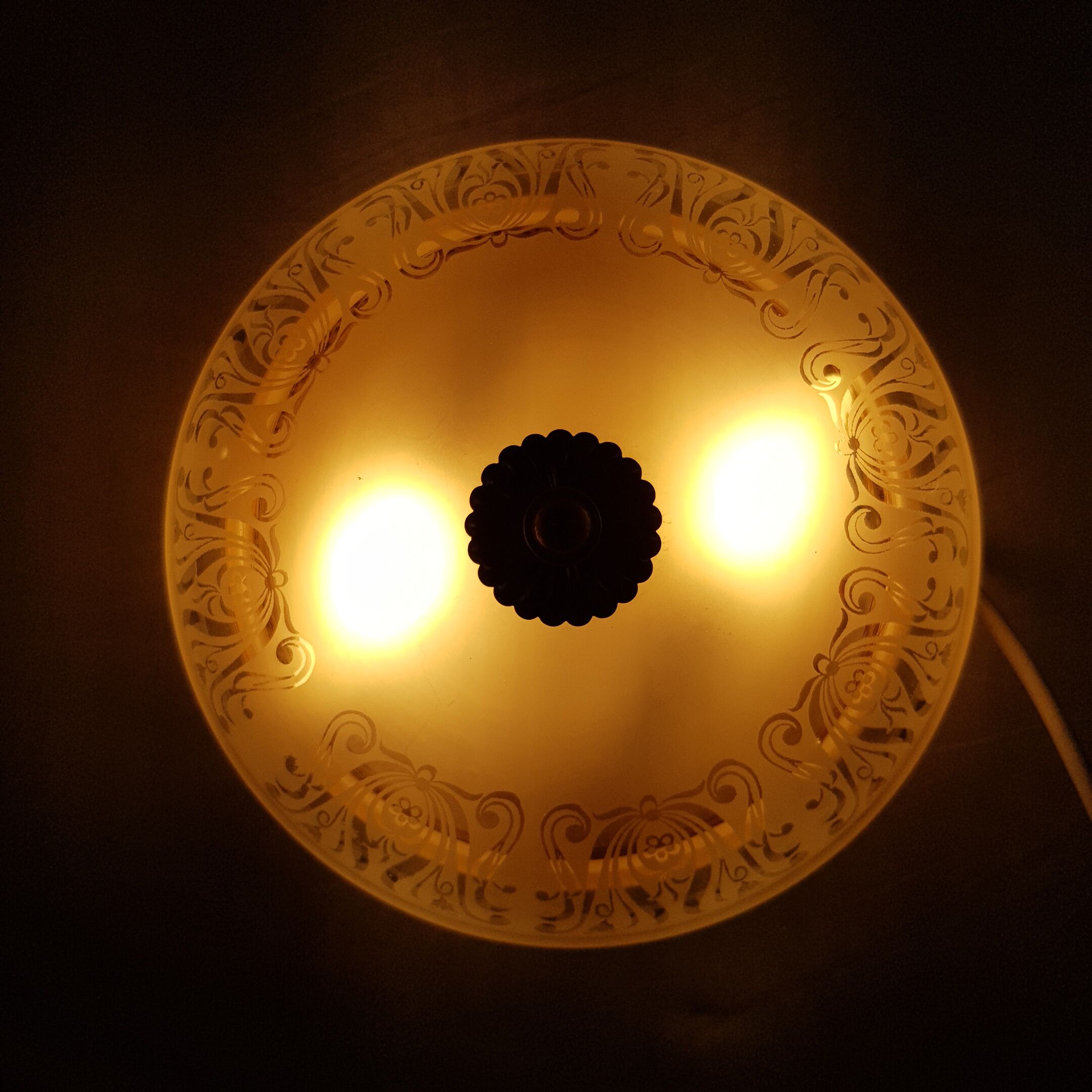 Glass globe ceiling lamp frosted pattern and brass opened frame