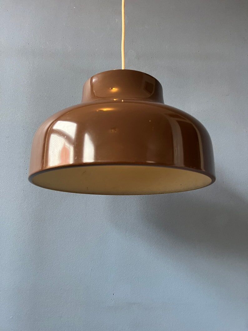 Vintage mid century pendant lamp in brown metal
