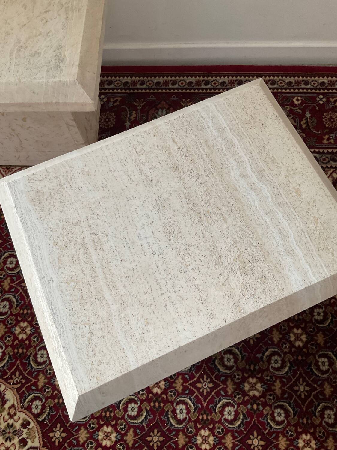 Duo of vintage travertine coffee tables and side tables