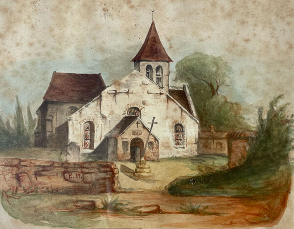 Tableau dessin ancien xixe église