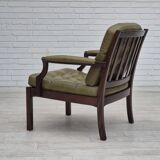 1970s, Scandinavian armchair, original condition,reen furniture leather, solid teak wood.