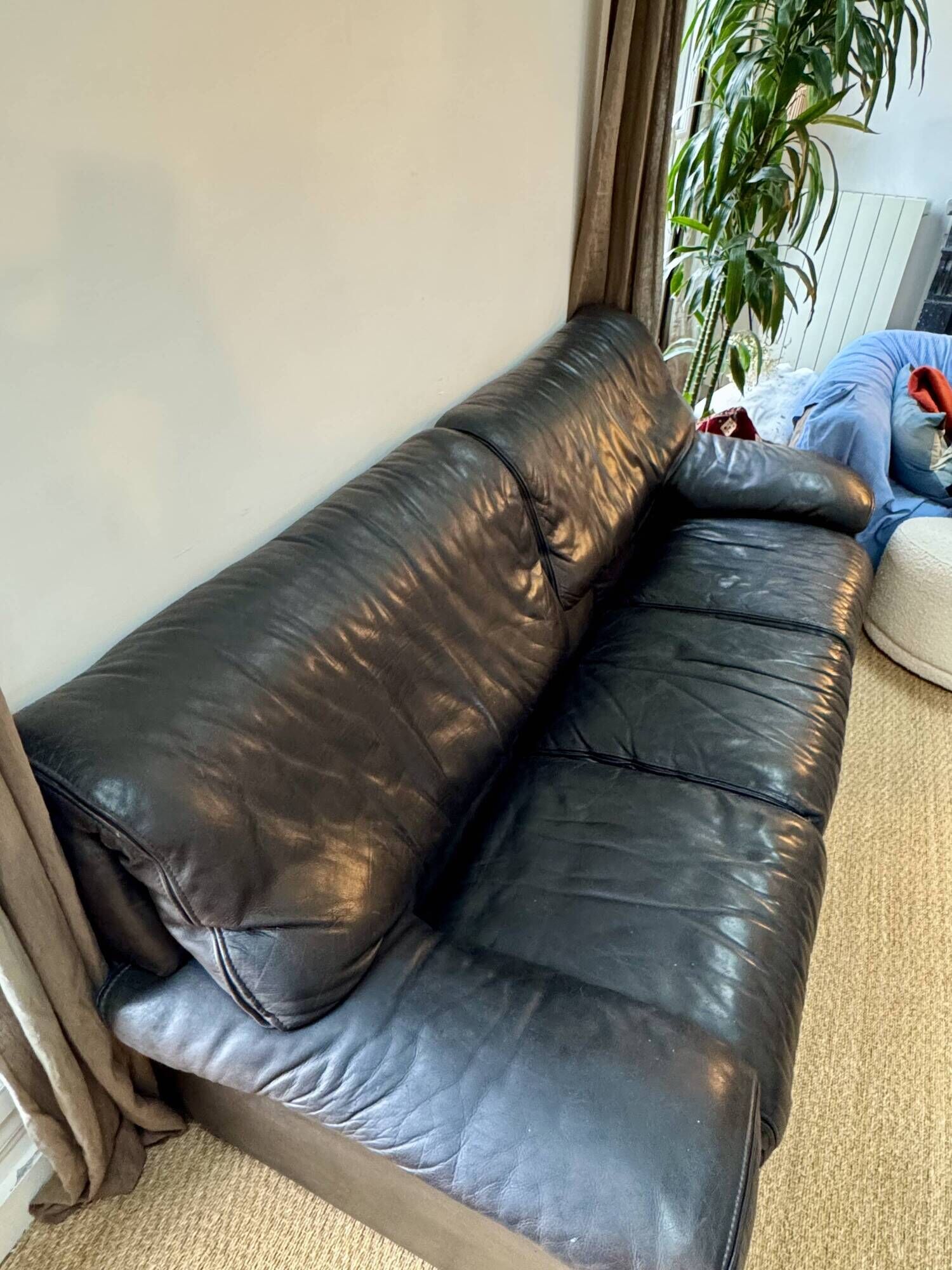 Roche Bobois vintage black leather sofa - 3-seater - 1980s/90s